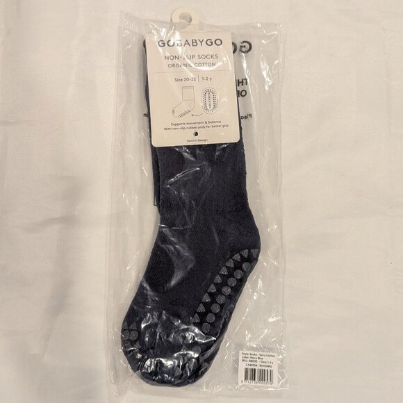NWT GoBabyGo Non-Slip Rubber Grip Tall Socks (Navy, Organic Cotton Terry) - Picture 4 of 9